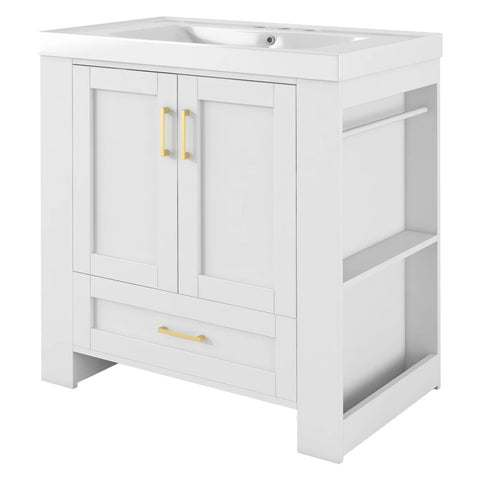 30'' Bathroom Vanity with Basin Sink Modern Bathroom Storage Cabinet with Double-sided Storage Shelf Freestanding Bathroom Basin