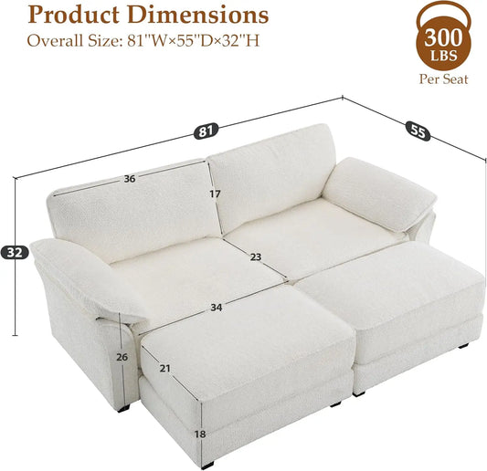 Sofa Love Seat Sleeper Sofa for Living Room, 81" Deep Seat White Cloud Couch Convertible Sofa Bed, Modern Oversized Chair