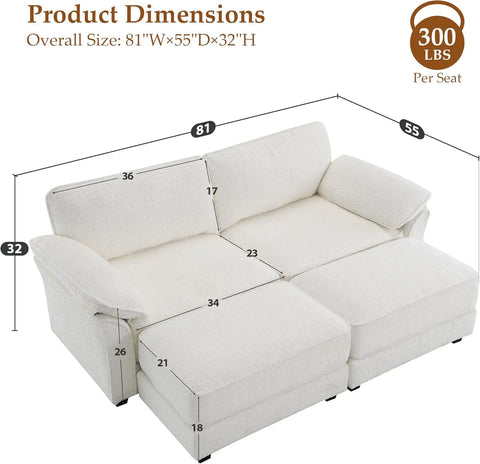 Sofa Love Seat Sleeper Sofa for Living Room, 81" Deep Seat White Cloud Couch Convertible Sofa Bed, Modern Oversized Chair