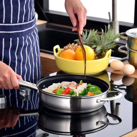 Velaze Cookware Set Stainless Steel 8/9/14 Piece Cooking Pot Pan Set Induction Safe Saucepan Casserole with Glass lid Non Stick