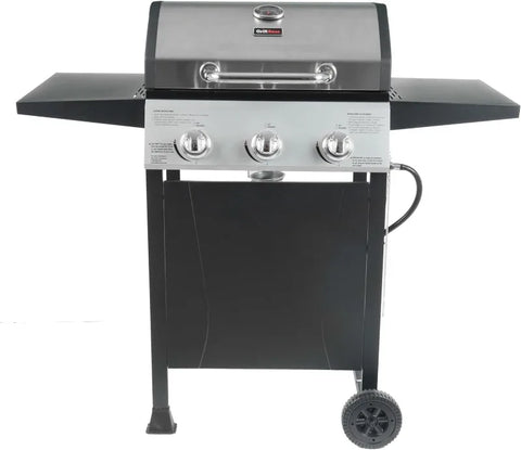 Grill Boss Outdoor BBQ Propane Gas Grill with Side Burner Lid Wheels Shelves Bottle Opener and 3 Burners