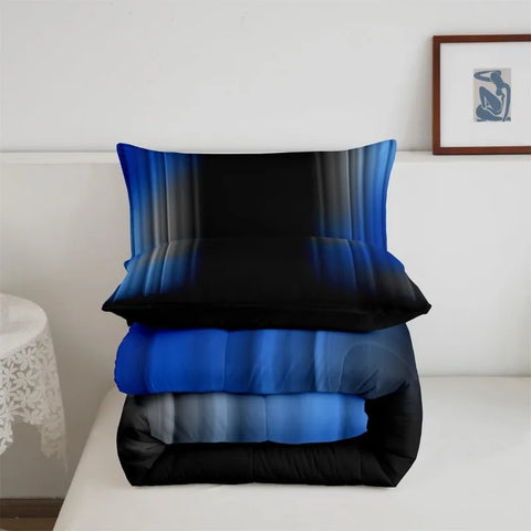 Comforter Set Kids Teens Dark Blue and Black Striped Bedding Bed Set Decor Modern Fashion Comforter Inner Fill Bedroom