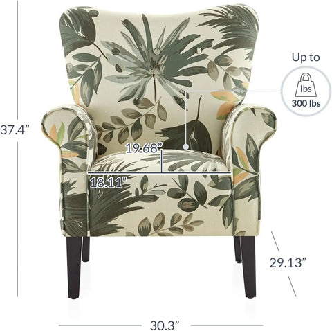 BELLEZE Modern Accent Chair for Living Room, High Back Floral Armchair with Wooden Legs, Upholstered Wingback Side Chair Padded