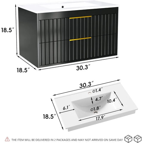 Bathroom Vanity with Sink, Floating Vanity Bathroom Sink Cabinet Wall Mount, Soft-Close Function 2 Large Drawers
