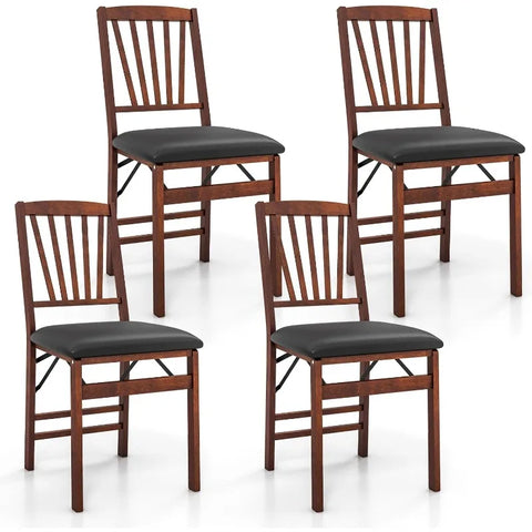 Folding Dining Chairs, Foldable Chairs with PVC Padded Seat & High Backrest, Wooden Side Chairs,   Dining Chairs