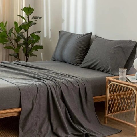 Bedding Sheet Set 100% Washed Cotton Linen Like Textured Breathable Durable Soft Comfy