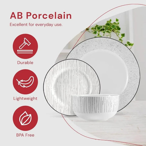 Marble Plates and Bowls Sets, Modern Kitchen 16-Piece Dinnerware Sets, Indoor and Outdoor Plates