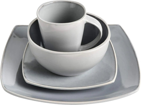 Square Reactive Glaze Stoneware Dinnerware Set, Service for 4 (16pc), Eclipse