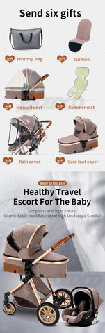 3 in 1 Baby Stroller Royal Luxury Leather Aluminum Frame High Landscape Folding Kinderwagen Pram with Gifts Baby Carriage