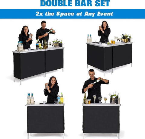 GoBar Portable Double Bar Table Set Mobile Bartender Station for Events Includes Carrying Case Standard or LED