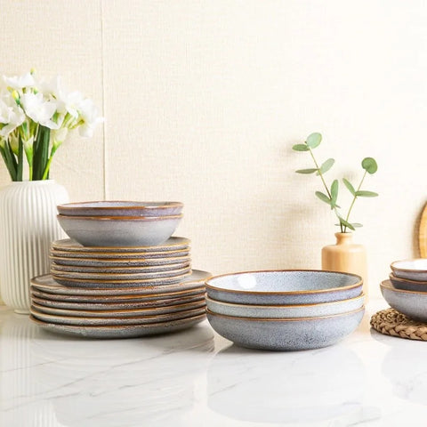 Ceramic Dinnerware Sets,Handmade Reactive Glaze Plates and Bowls Set,Highly Chip and Crack Resistant