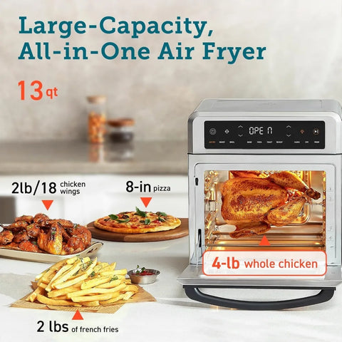 11-in-1 Air Fryer Oven , 13Qt Small Footprint Airfryer combo with Rotisserie, Toast, Bake, Roast, Reheat Functions and more