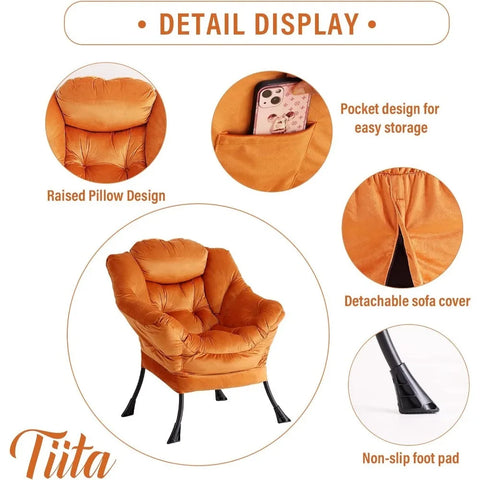 Tiita Lazy Chair with Ottoman, Modern Large Accent Lounge Chair, Leisure Sofa Armchair with Ottoman, Reading Chair