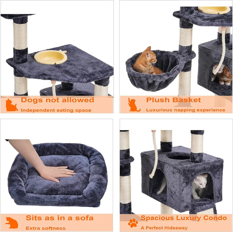 Cat Tree, Cat Tower for Indoor Cats with Scratching Board, Multi-Level Cat Furniture Condo with Feeding Bowl