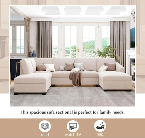 Modular Large U-Shape Sectional Sofa,Living Room Sectional Sofa Couch with Double Extra Wide Chaise Lounge for Living Room