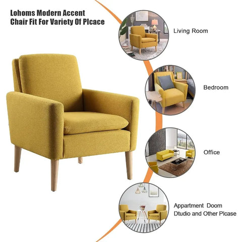 Lohoms Modern Accent Fabric Chair Single Sofa Comfy Upholstered Arm Chair Living Room Furniture Mustard Yellow