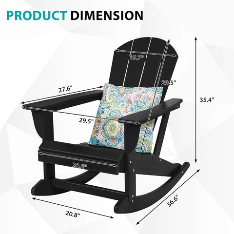 Outdoor Rocking Chair with Pillow Patio Plastic All Weather Adirondack Rocker for Proch Water Resistant for Outside Garden Pool