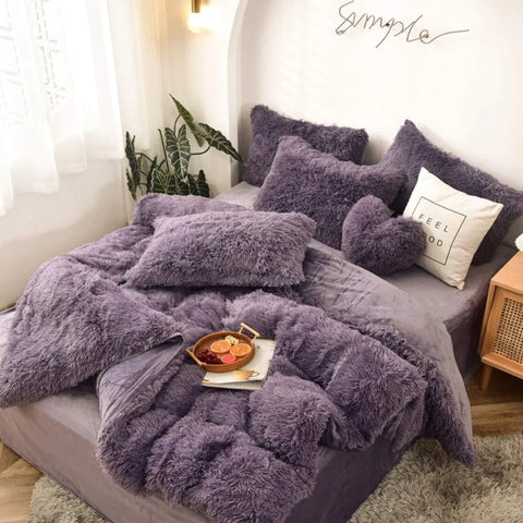 5 PCS Shaggy Duvet Cover Bedding Set - Fluffy Comforter Cover Long Faux Fur Luxury Ultra Soft Cozy