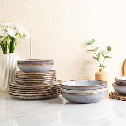 Ceramic Dinnerware Sets,Handmade Reactive Glaze Plates and Bowls Set,Highly Chip and Crack Resistant