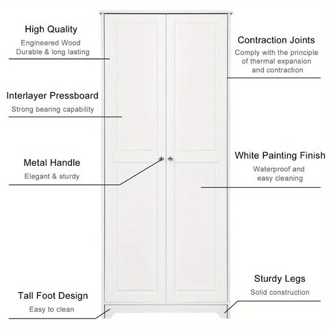 Wooden Kitchen Pantry Cabinet Storage Cupboard with 5 Adjustable Shelves White