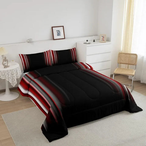 Comforter Set Kids Teens Dark Blue and Black Striped Bedding Bed Set Decor Modern Fashion Comforter Inner Fill Bedroom