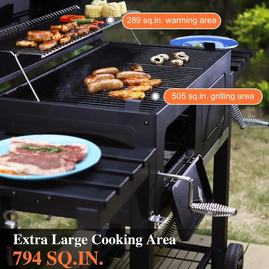 Extra Large Charcoal BBQ Grills with 794 SQ.IN. Cooking Area, Outdoor Barbecue Grill with Dual-Zone Individual Charcoal Tray.