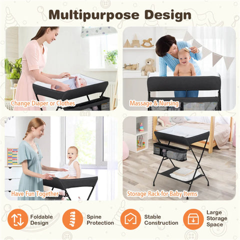 Black Baby Storage Foldable Diaper Changing Table