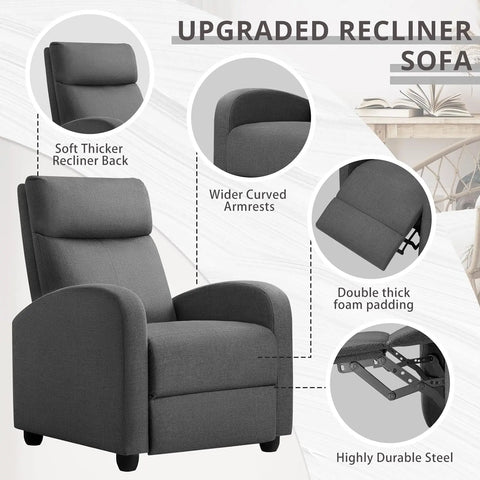 Recliner Chair Adjustable Home Theater Single Fabric Recliner Sofa Furniture with Thick Seat Cushion and Backrest Modern