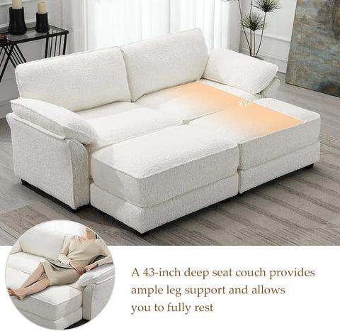 Sofa Love Seat Sleeper Sofa for Living Room, 81" Deep Seat White Cloud Couch Convertible Sofa Bed, Modern Oversized Chair