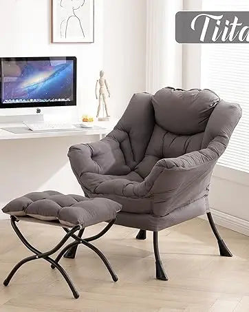 Lazy Chair with Ottoman, Modern Large Accent Lounge Chair, Leisure Sofa Armchair with Ottoman, Reading Chair with Footrest