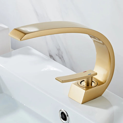 Polished Golden Bathroom Faucet Single Handle Hot Cold Mixier Tap Vanity Sink Faucet Deck Mount Crane