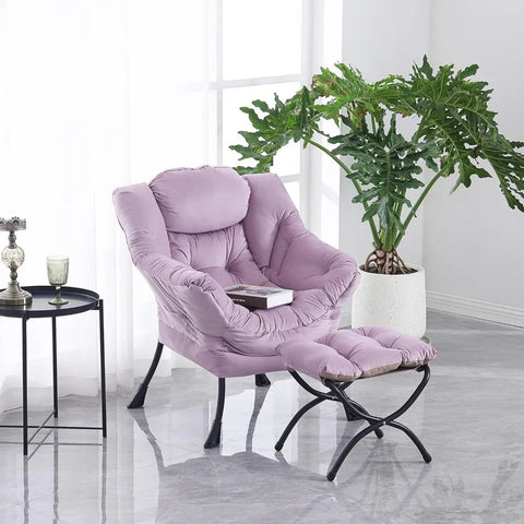 Tiita Lazy Chair with Ottoman, Modern Large Accent Lounge Chair, Leisure Sofa Armchair with Ottoman, Reading Chair