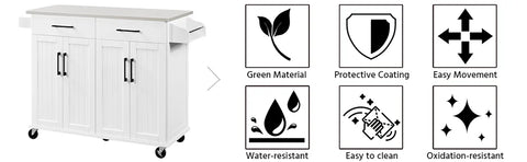 Kitchen Island Cart with Storage & Stainless Steel Countertop, Portable Kitchen Island on Wheels with Cabinet & Adjust