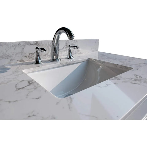 43"x 22" Bathroom Vanity Top ,White Marble Color With Rectangle Undermount Ceramic Sink And 3 Faucet Hole With Back Splash