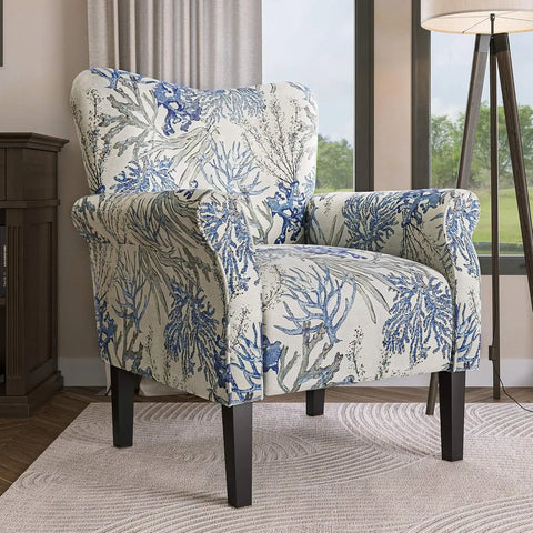 BELLEZE Modern Accent Chair for Living Room, High Back Floral Armchair with Wooden Legs, Upholstered Wingback Side Chair Padded