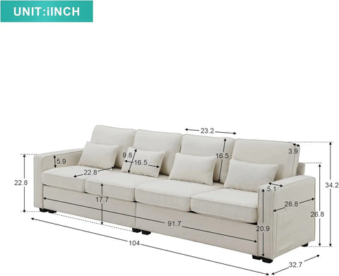 Modern Sectional Sofa, Modular Fabric Long Sofa Couch Pillows,Minimalist Living Room Sofa Couch for Apartment,Office