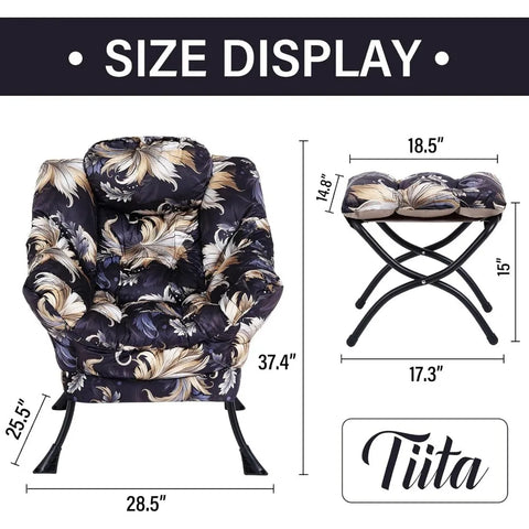 Tiita Lazy Chair with Ottoman, Modern Large Accent Lounge Chair, Leisure Sofa Armchair with Ottoman, Reading Chair