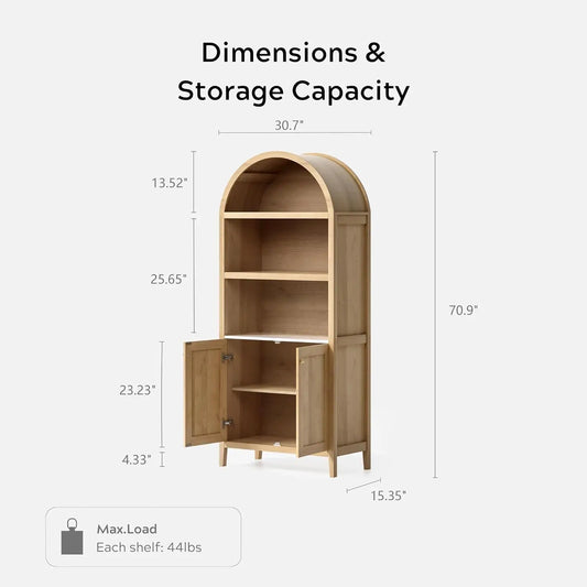 Arched Kitchen Pantry, 71" Tall Modern Farmhouse Wood Storage Cabinets with Faux Marble Top and Adjustable Shelves Cupboard