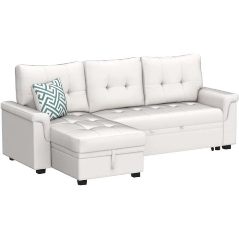 Sectional Sofa Sleeper with Storage Chaise, Tufted Pull-Out Couch with Storage,  L-Shaped Reversible Sleeper Sofa with Storage