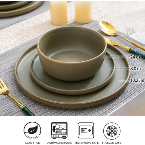 AmorArc Stoneware Dinnerware Sets of 6,Reactive Ceramic Plates and Bowls Set,Highly Chip and Crack Resistant | Dishwasher