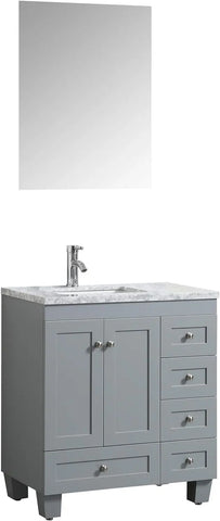 Vanity Freestanding 30 Inch Vanity with Sink and Countertop Modern Bathroom Cabinet with Elegant Gray Finish and Porcelain