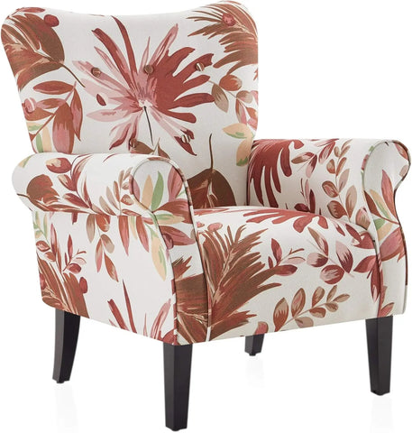 BELLEZE Modern Accent Chair for Living Room, High Back Floral Armchair with Wooden Legs, Upholstered Wingback Side Chair Padded