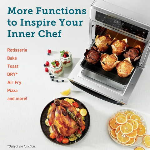 11-in-1 Air Fryer Oven , 13Qt Small Footprint Airfryer combo with Rotisserie, Toast, Bake, Roast, Reheat Functions and more