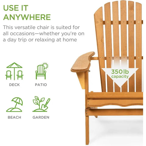 Best Choice Products Folding Adirondack Chair Outdoor Wooden Accent Furniture Fire Pit Lounge Chairs for Yard, Garden, Patio