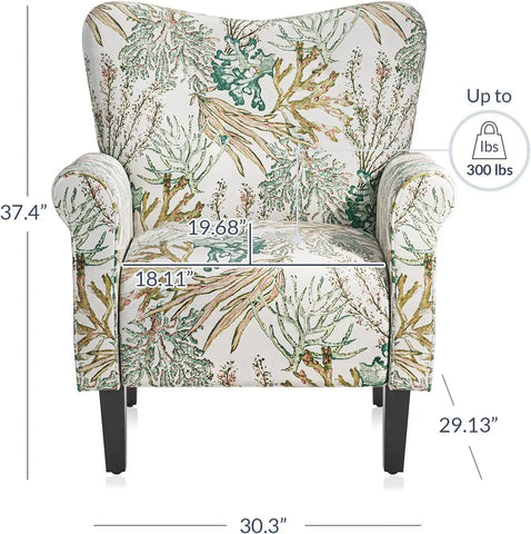 BELLEZE Modern Accent Chair for Living Room, High Back Floral Armchair with Wooden Legs, Upholstered Wingback Side Chair Padded