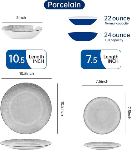 12 Piece Round Kitchen Dinnerware Set,Service for 4, Chip Resistant Porcelain