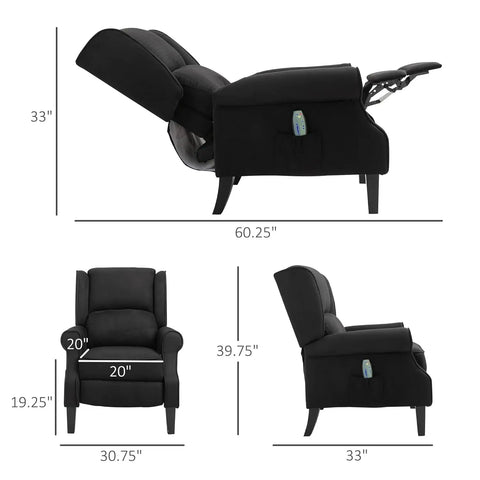 Vibration Massage Recliner Chair with Heat, Wingback Single Sofa, Modern Suede Fabric Push Back Reclining Chair with Footrest