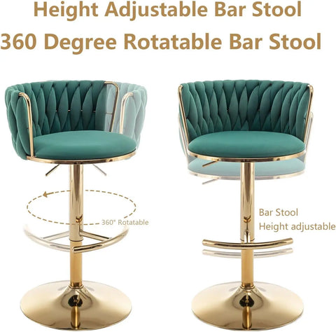 Woven Bar Stools Set of 4, Counter Height Bar Stools with Low Back, Gold Swivel Bar Stools for Kitchen Island