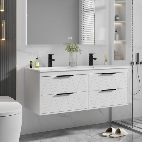 30" Bathroom Vanities Cabinet with Sink Combo, W/Decor Line, Soft-Close System, 2 Extra Big Drawers, Matte Black Faucet