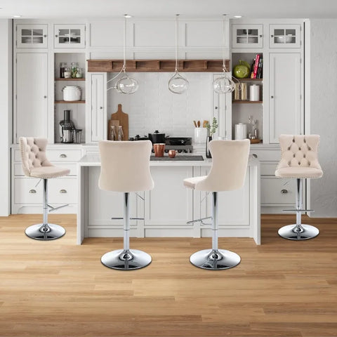 Swivel Bar Stools Set of 4,Adjustable Barstools with Back Velvet Tufted Counter Stools Modern Upholstered Bar Chairs